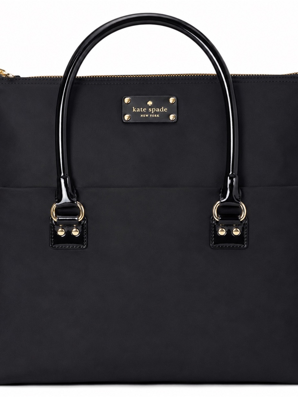 kate spade Black Tote with Patent Handles and Gold Hardware Plate